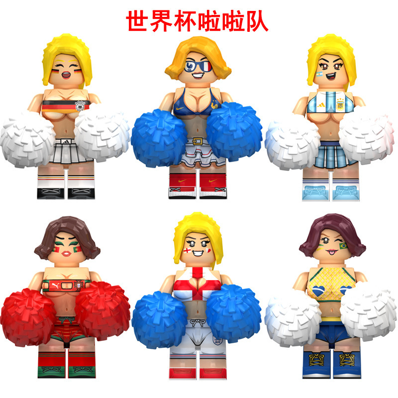 Football cheerleader foreign trade minifigure building blocks 3D three-dimensional assembly minifigure OPP bagged educational assembly toy