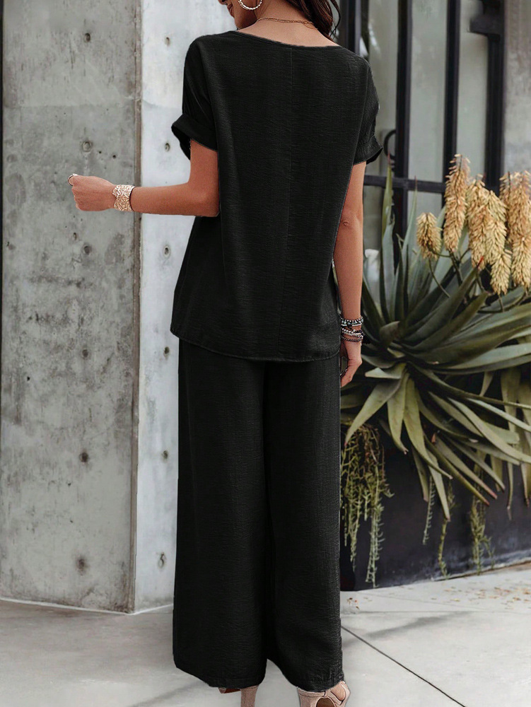 455g Weight Half Sleeve, Half Sleeve Sleeve Length Spandex, Polyester Fabric Type Low Waist Waist Line Short Top Length Pant Co-ord Set, Pant Co-ord Set Sets Type 2 Pieces Set Quantity Casual, Daily Occasion Round Neck, Round Neck Neckline Loose, Loose Fit Type Stripe, Solid Color Pattern Summer, Spring, Autumn Season Women's Gender Hollow Out Design Streetwear, Streetwear Style Apricot Color KaiKuO Women's Fashion Independent Station 2024 Spring Summer Export Casual Fashion Solid Color Short Sleeve Long Pants Hollow Out Set 36