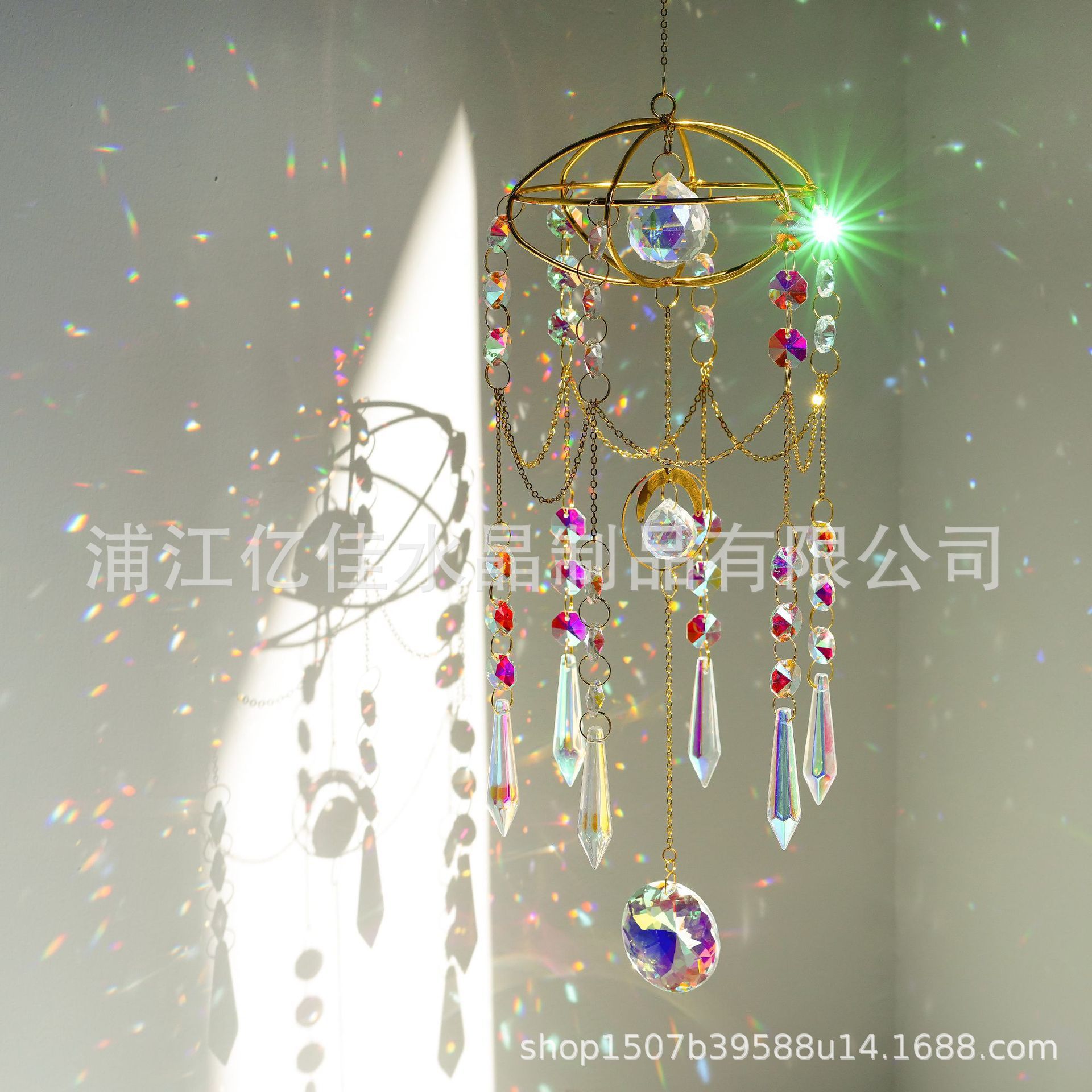 Fabricante de carga transfronteriza JOJO diseño decoración de ventana colgante planeta acrílico copo de nieve sol receptor cristal campanilla de viento