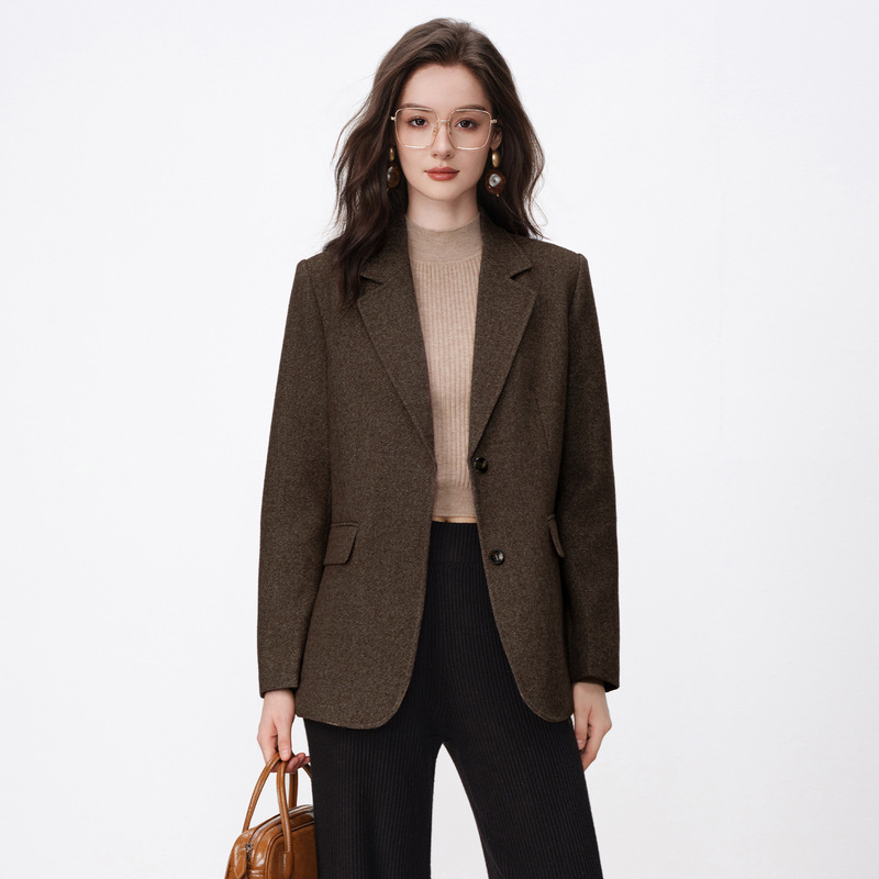Women's gray blazer 2026 autumn and winter new fashion high-end wool suit elegant casual loose top Women's gray blazer 2026 autumn and winter new fashion high-end wool suit elegant casual loose top