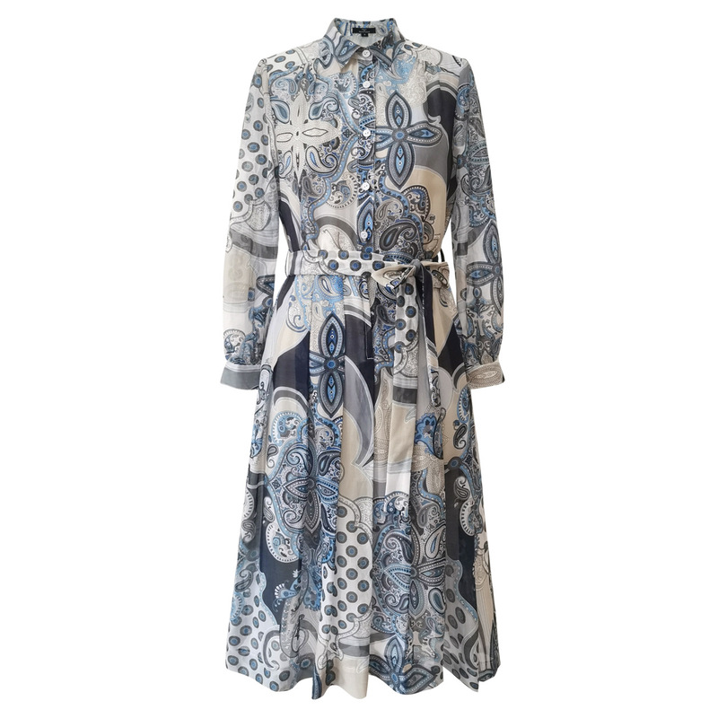 Italian Customer Yu Single Vintage Paisley Gothic Printed Thin Silk Cotton Early Autumn Shirt Pleated Dress