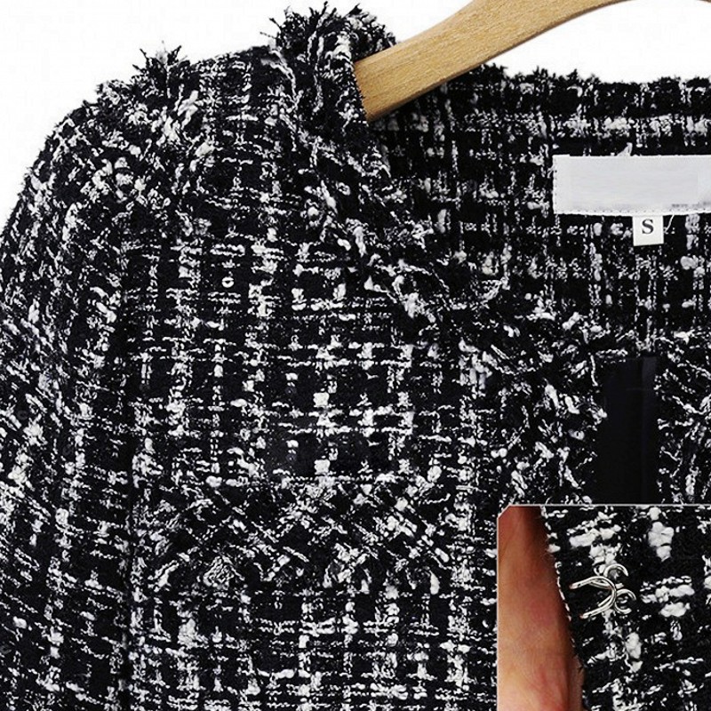 Abrigo de Tweed a Cuadros para Mujer de Poliéster para Otoño e Invierno