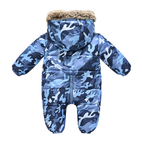 New baby climbing clothes, multi-color printed cotton clothes, fur collar, cute baby one-piece casual climbing clothes for going out