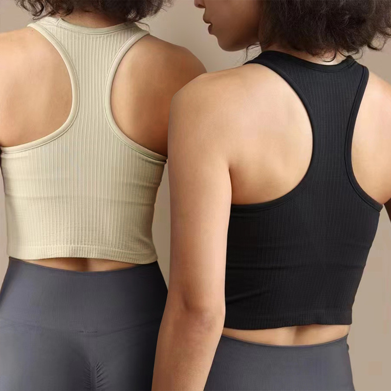 Summer Yoga I-shaped sleeveless beauty back outdoor chest pad nude high waist quick-drying sports vest outer wear striped