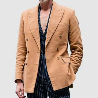 定制款外贸男士双排扣条纹西服外套英伦时尚修身西服单件上衣