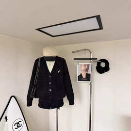 潮牌高品秋冬慵懒风针织V领银丝线长袖开衫女装上衣宽松休闲风外