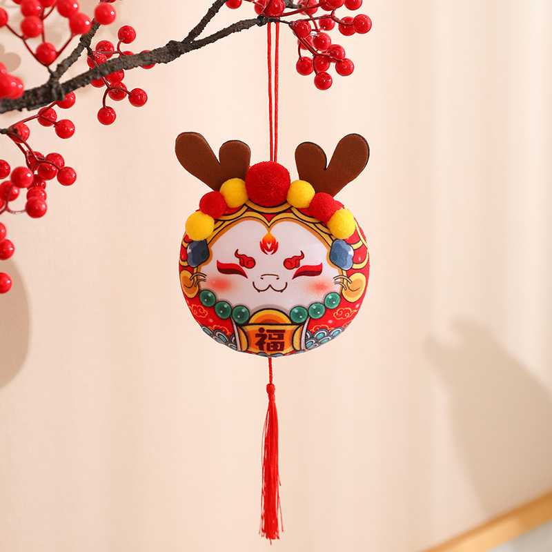 Bordado de tela fu largo pequeño colgante dragón año Zodiaco mascota juguete de peluche Reunión Anual regalo cinco Fu muñeca larga
