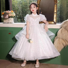 加工定制兒童公主裙女童禮服小女孩主持鋼琴演出服夏季白色蓬蓬裙