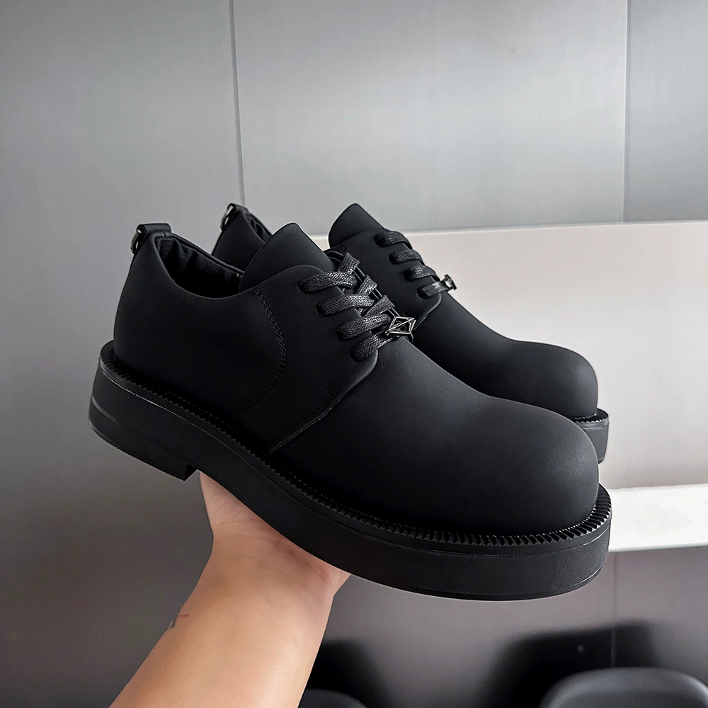 Cleanfit Обувь Дерби Большая голова кожаная обувь мужская матовая высокая толстая подошва увеличивает британскую черную молодежную обувь