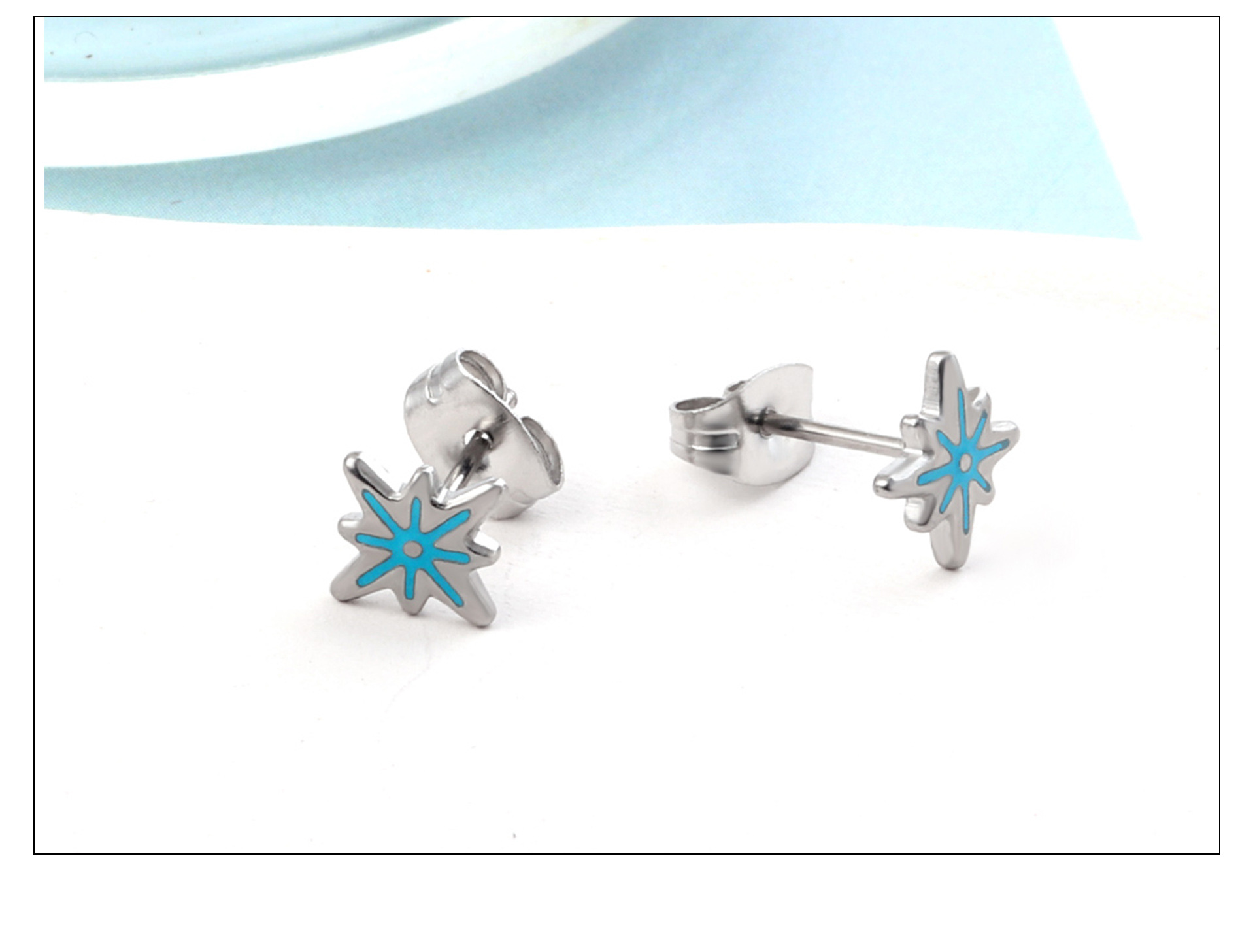 Retro Leaf Palm Star Stainless Steel Enamel Ear Studs 1 Pair
