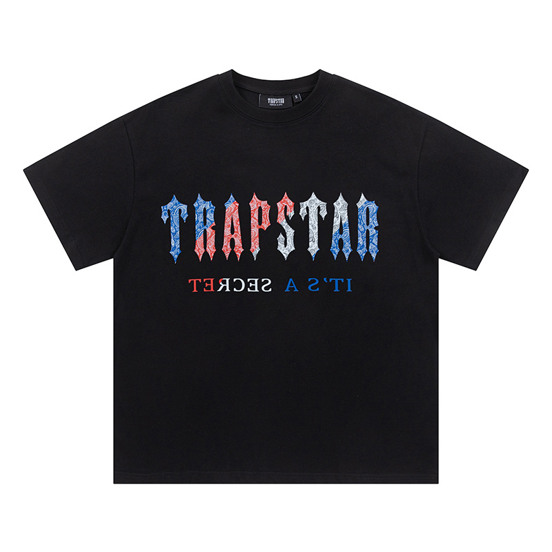 Venta al por mayor trampa gradiente letra cabeza de tigre manga corta europea y americana alta calle moda marca trampa estrella impresa camiseta suelta estrella