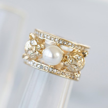 欧美风金色豹子头镶钻珍珠镂空戒指时尚潮流精致小众设计指环送礼