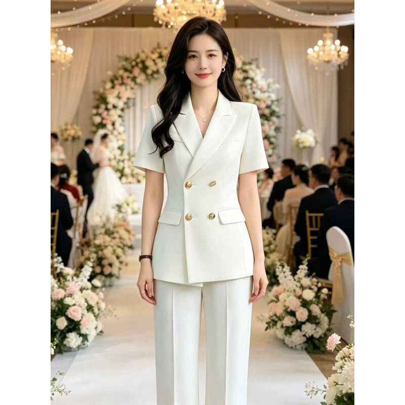 High-End Short-Sleeved Suit for Women, Summer Elegant Suit Jacket, Wedding Host Formal Wear, Work Clothes for Commuting High-End Short-Sleeved Suit for Women, Summer Elegant Suit Jacket, Wedding Host Formal Wear, Work Clothes for Commuting