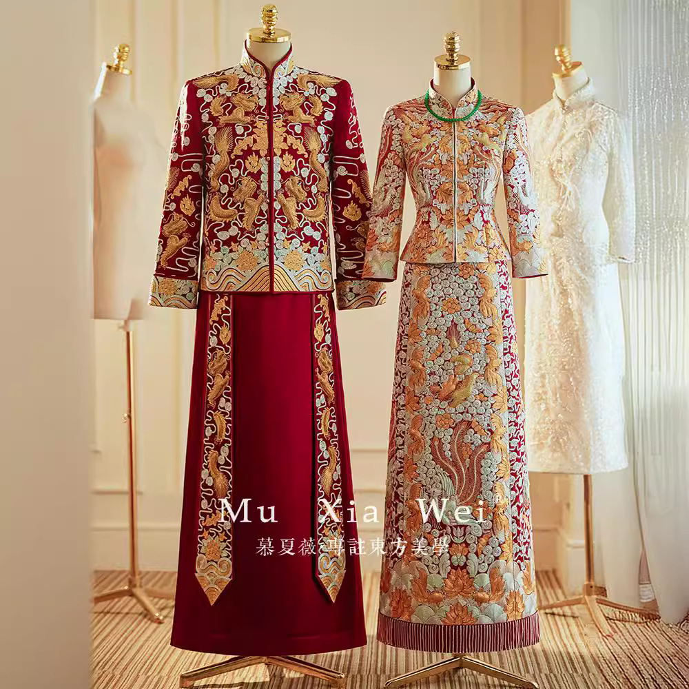 Heavy-duty wedding gown with dragon and phoenix design, 2023 new Chinese-style bridal dress, slimming Xiuhe dress, wedding attire, toasting dress