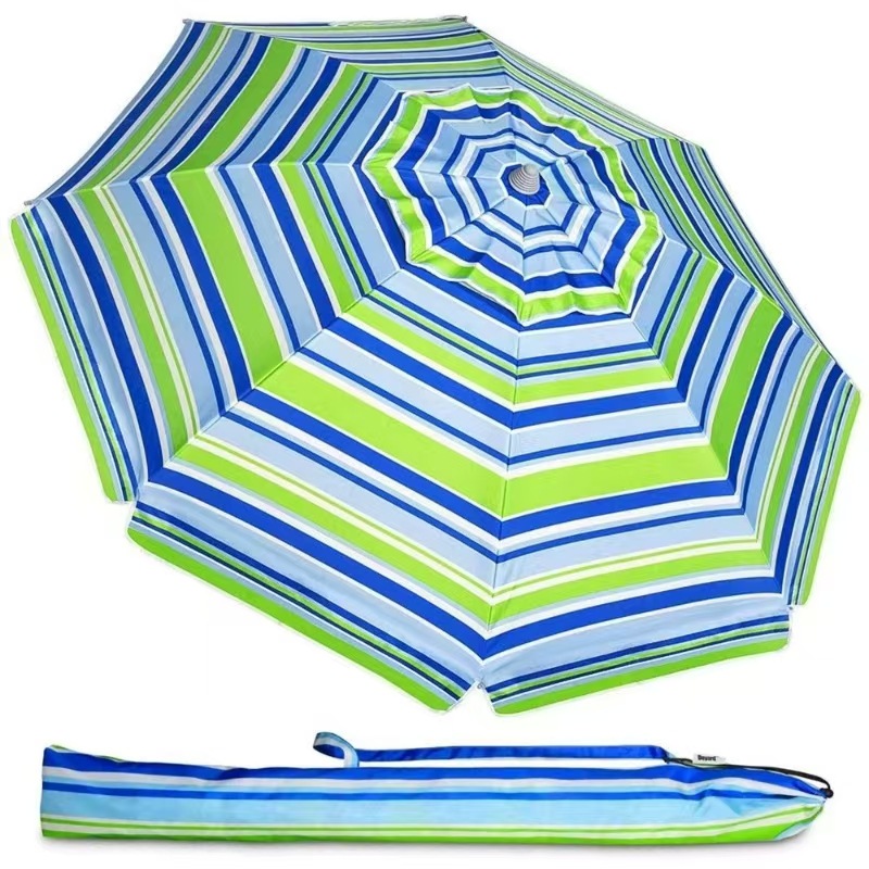Striped Aluminum Alloy Pole Beach Umbrella With Wrench Sunscreen Double Layer Breathable Oxford Silver Tape