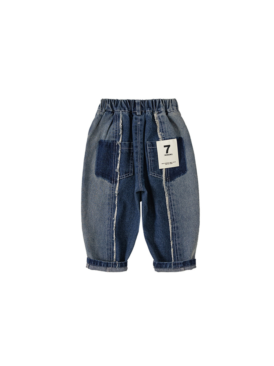 Pantalones para Niños Bangxuan, Pantalones Largos con Dobladillo Deshilachado y Parches para Niños, Primavera y Otoño, Jeans para Bebés, Pantalones Rectos Modernos para Niños Pequeños