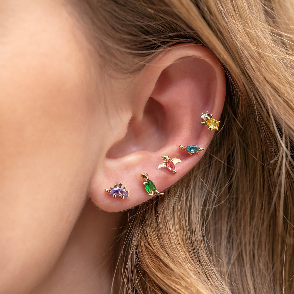 8g Weight Zircon Inlay Material Ear Studs Classification 1 Pair Quantity 1 Pair Casual Dinosaur Copper Metal Inlay Zircon Ear Studs