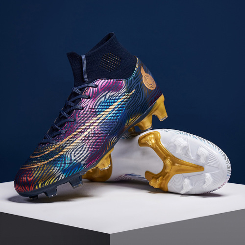 .Cross-border high-top leather football shoes with broken nails and long nails 35-47 sizes school club competition training sneakers wholesale