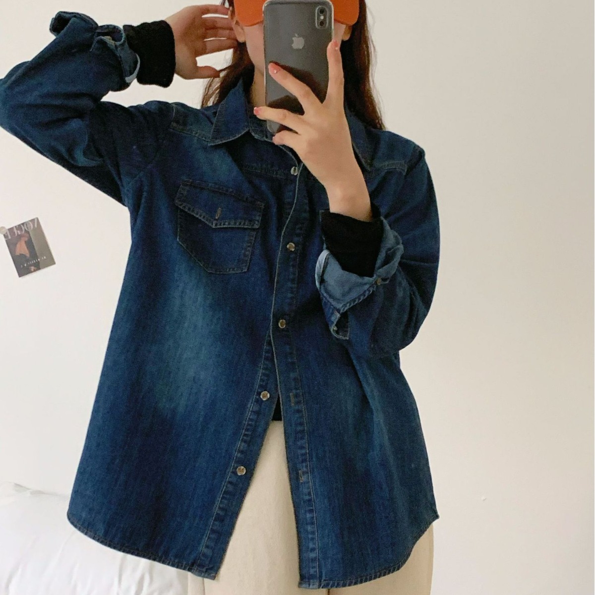 Retro denim shirt, 2023 autumn/winter new style, stylish lapel shirt design, casual layering, top for women