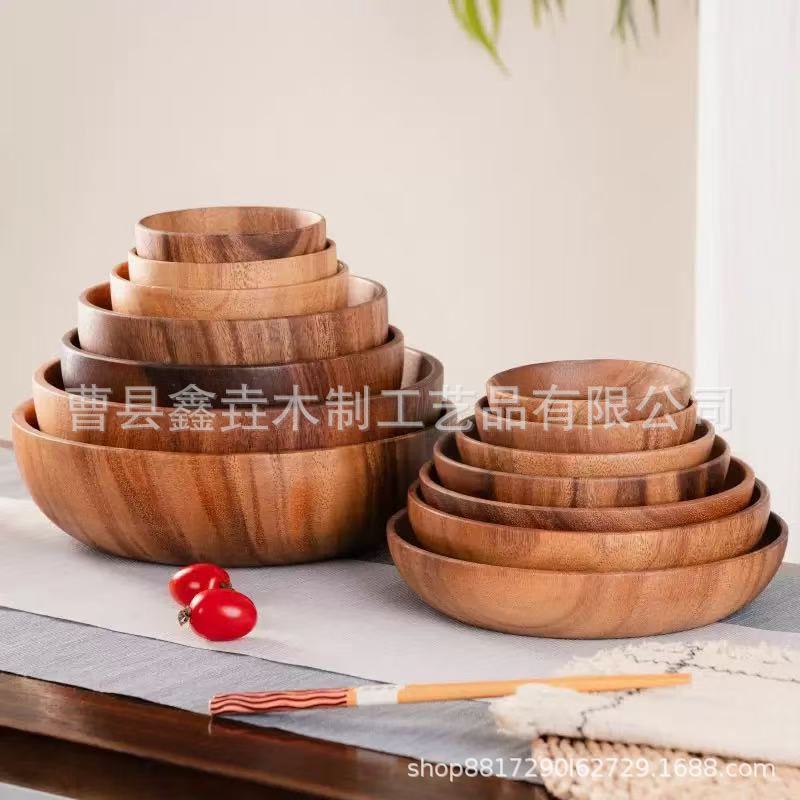 Wooden Bowl Large Walnut Instant Noodle Bowl Soup Bowl Household Acacia Wood Anti-scalding Children's Salad Rice Bowl Fruit Bowl