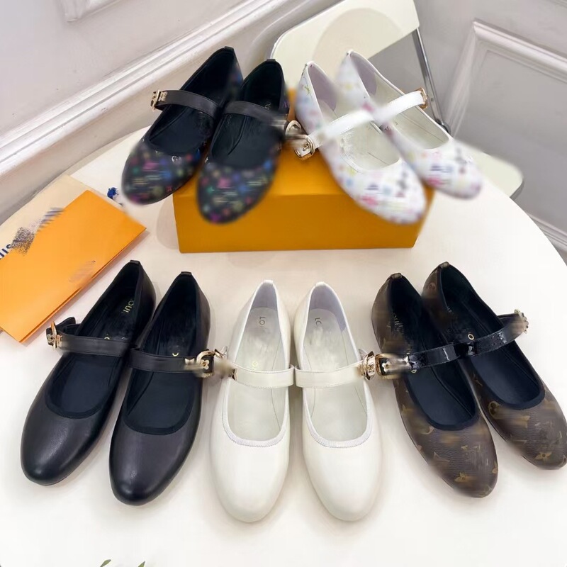 Donkey Home 2025 Spring and Autumn Ballet Flats Women's Denim Round Toe Metal Buckle Strap Mary Jane Women's Shoes
