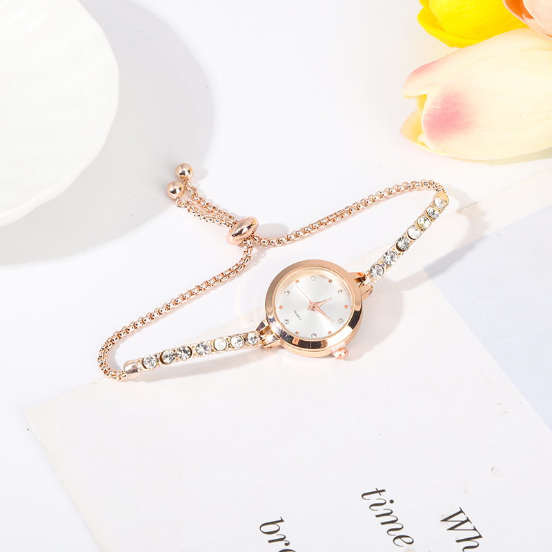 Cross-border Girl's Watch Colored Diamond Ins Academic Style Temperament Dial Decorative Lazy Pull-out Ladies Bracelet Watch