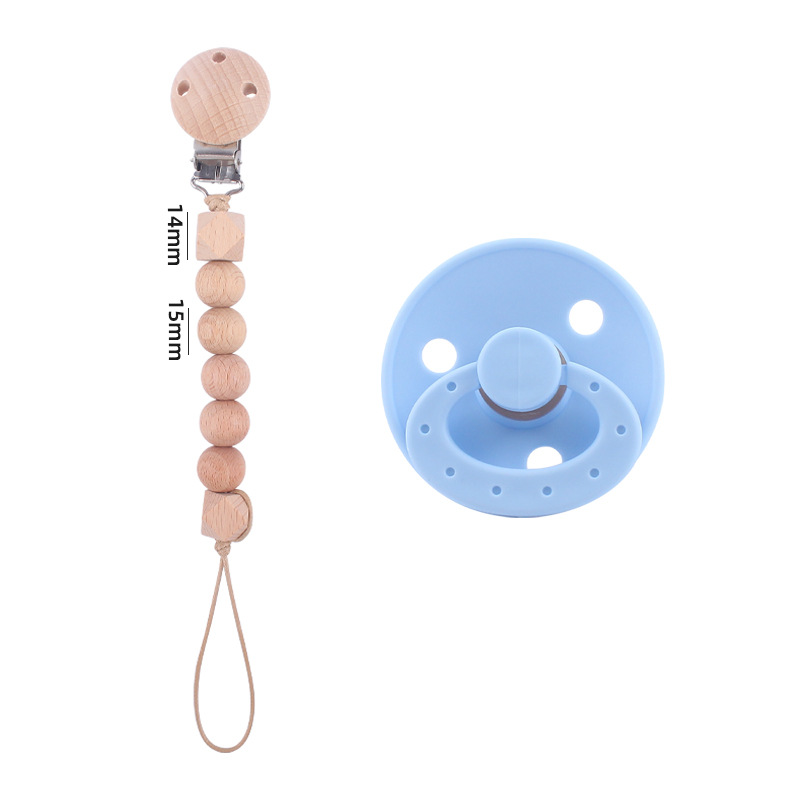 Nuevos suministros para bebés Beech chupete cadena calmante bebé redondo de silicona chupete mordedura molar traje de dos piezas