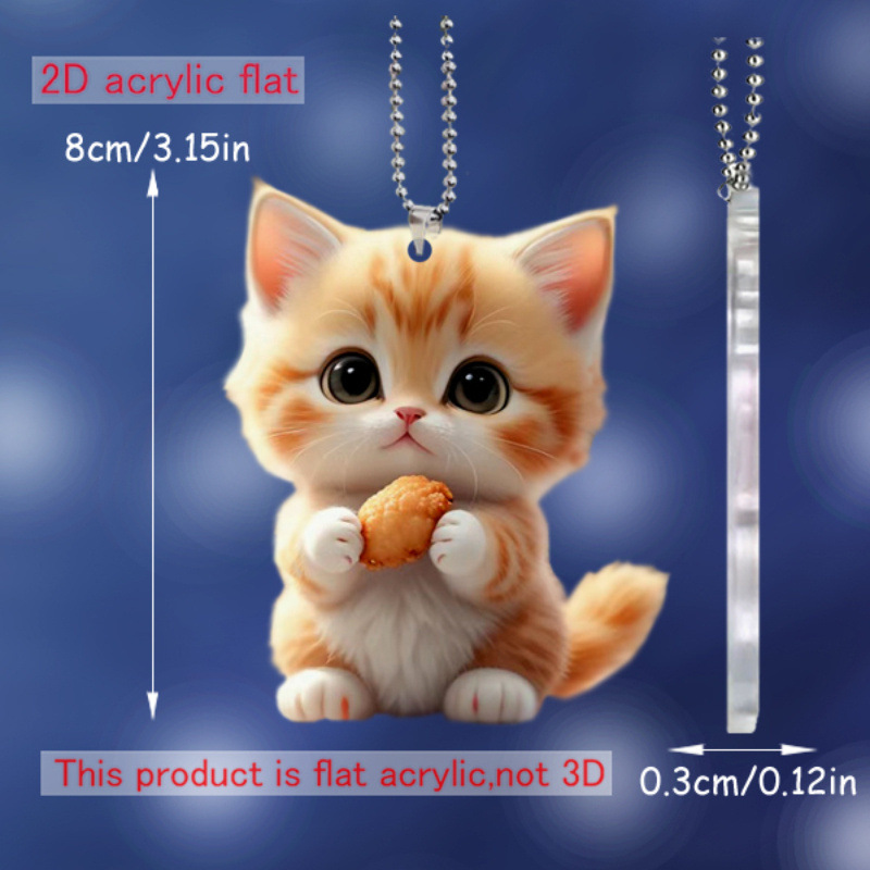 Colgante de gato de acrílico con alitas de pollo, diseño gráfico 2D, decoración colgante para espejo y mochila