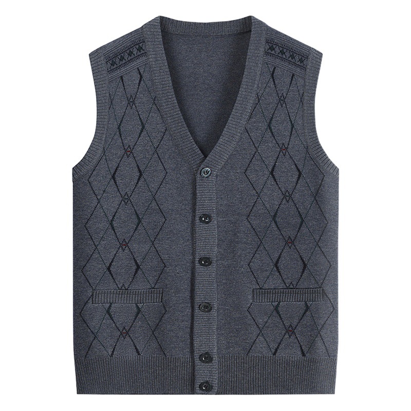 Middle-aged Spring and Autumn Men's Waistcoat Knitwear Dad's Cardigan Vest Old Man's Sweater Men's Grandpa's Vest Coat