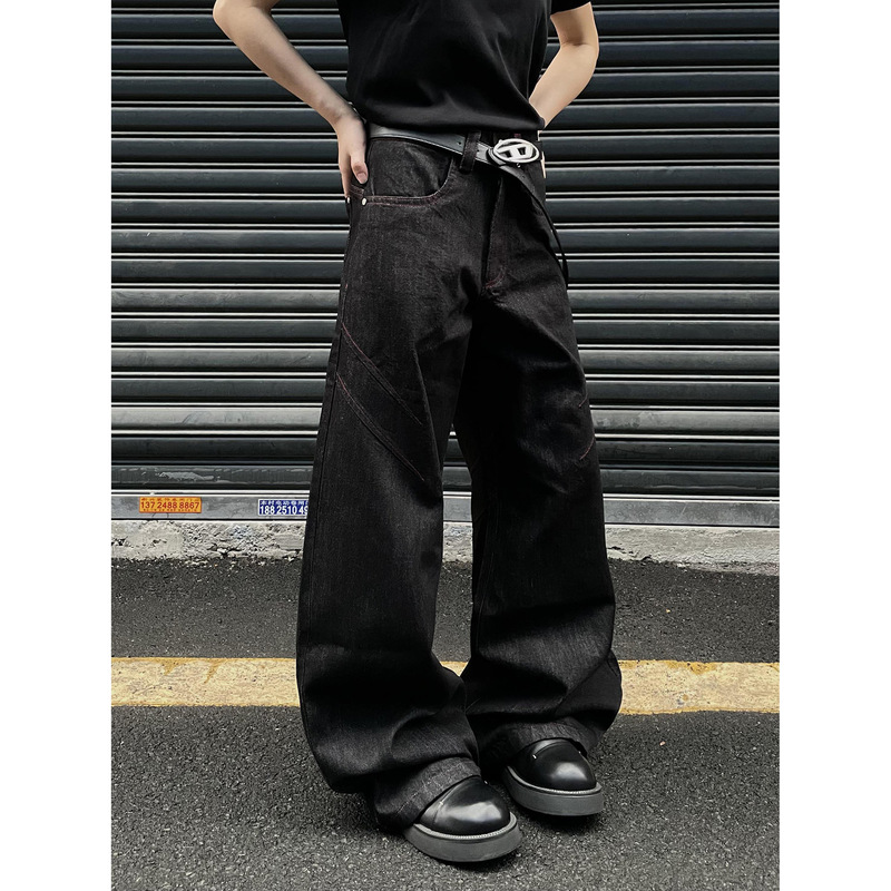 Day Ny [A-Line Version] Red Blade Raw Cow Color Jeans for Men and Women, Red Stitching High-End Pants for Men and Women