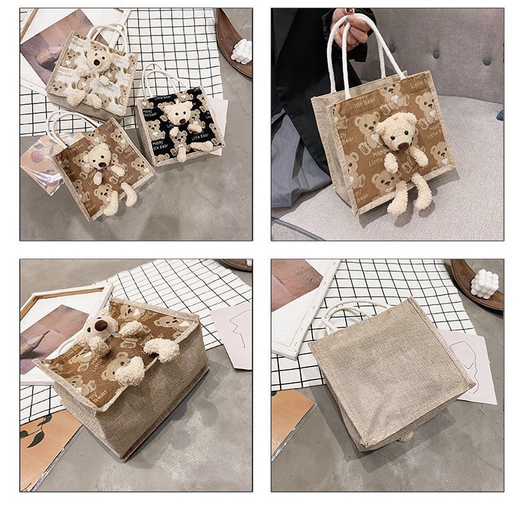Portable lunch box, canvas bag 2021 new Korean version Instagram college student class bear tote bag undefined