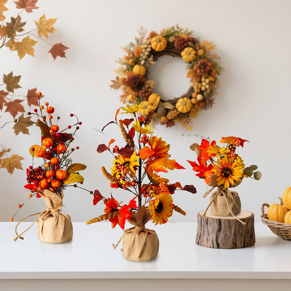 Serie de otoño Festival de la cosecha calabaza hoja de arce amarillo amazónica decoración escena transfronteriza diseño de atmósfera fuente de decoración