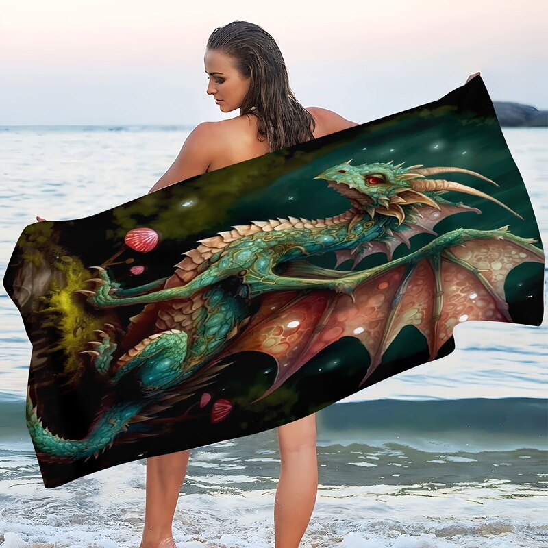 1Pc Dragon Pattern Beach Towel, Super Absorbent and Quick-Drying Swimming Towel, Lightweight and Soft Beach Blanket, Suitable for Sea