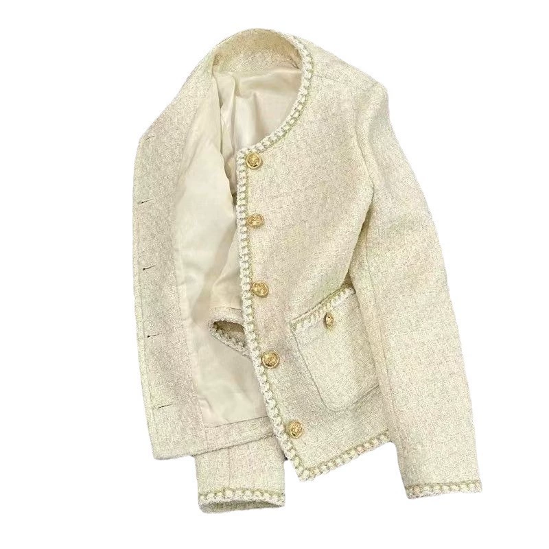 Пальто осеннее Wool Jacket, французский стиль Chanel, Rice White, подкладка, размеры S–XL