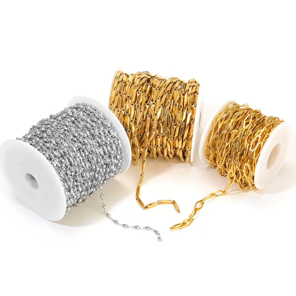 圆珠链菱形压扁十字链不锈钢18k镀金链条 diy时尚项链链条配件批