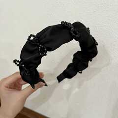 韓国の高品質の黒晶石の蝶結びのサテンの広い縁のカチューシャは高級感があります。