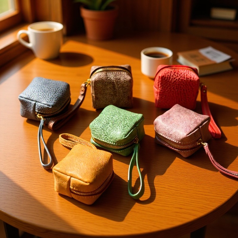 New coin purse, hand-held earphone, lipstick, and coin storage bag, made of Alaskan waxed cowhide mini handcrafted pouch.