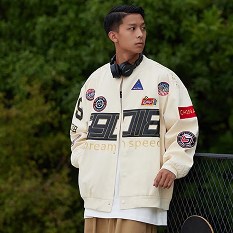 Chaqueta de la escuela oldschool de la marca de moda para hombres, estilo de Hong Kong de otoño, moda hermosa, parche informal suelto, uniforme de béisbol de gran tamaño