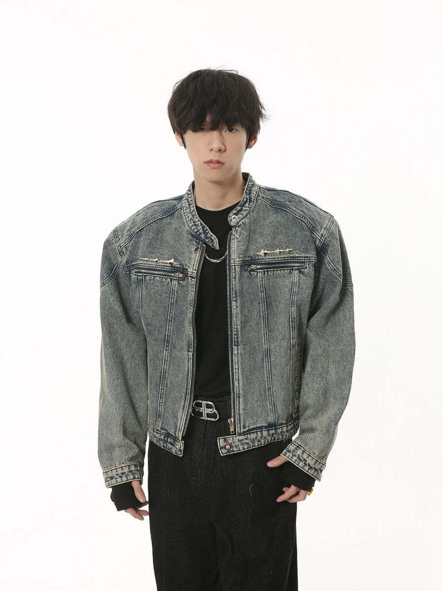 MTLClothes ropa de Hombre | 2023 otoño nuevo diseño de metal retro nicho apenado abrigo de mezclilla lavada