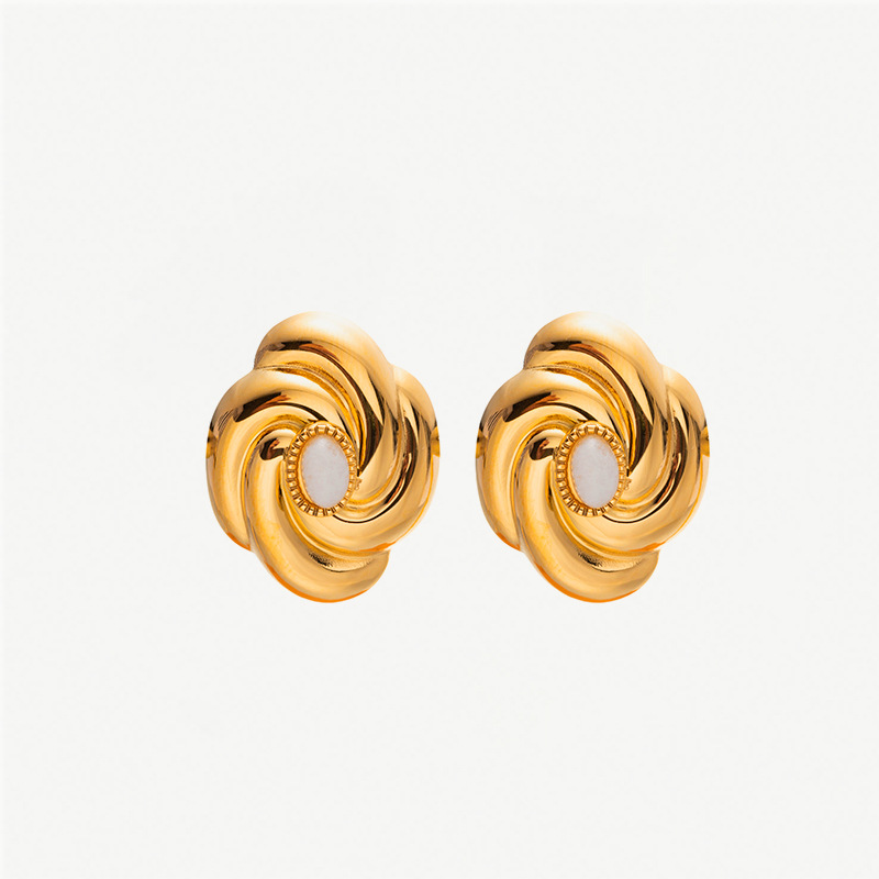 Taina estilo europeo clásico anillo jade blanco pernos de acero inoxidable de alta calidad personalidad giratoria pendientes de acero de titanio nicho femenino