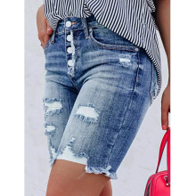 F 16408 Ripped Button Denim Shorts �ƶ��ſ�ţ�ж̿�