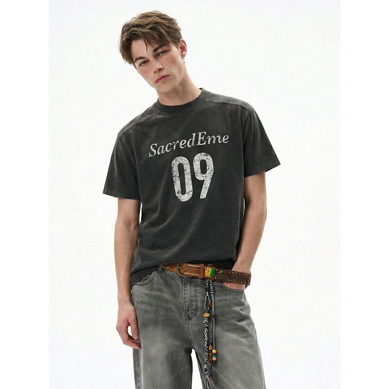 American Retro Washed Vintage Print Summer Round Neck Design Boxy Fit Regular Shoulder Short Sleeve T-Shirt for Men American Retro Washed Vintage Print Summer Round Neck Design Boxy Fit Regular Shoulder Short Sleeve T-Shirt for Men