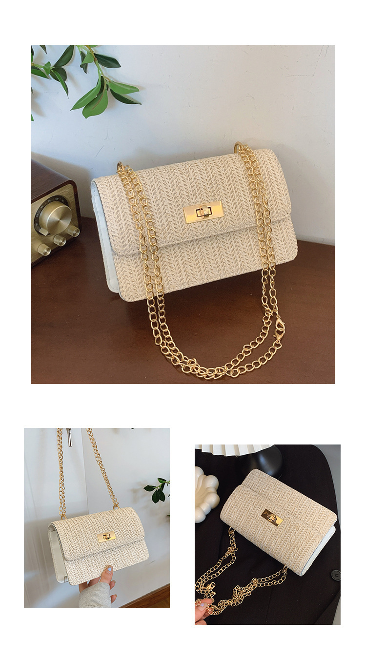112g Weight Sewing Thread Fashion Element Lock clasp Closure Type Single Shoulder Strap Strap Type Straw Bag Bags Type Casual Occasion Straw Material Solid Color Pattern Spring&Summer Season Women's Gender Vacation Style Square Shape Women's Straw Solid Color Vacation Sewing Thread Square Lock Clasp Straw Bag 11