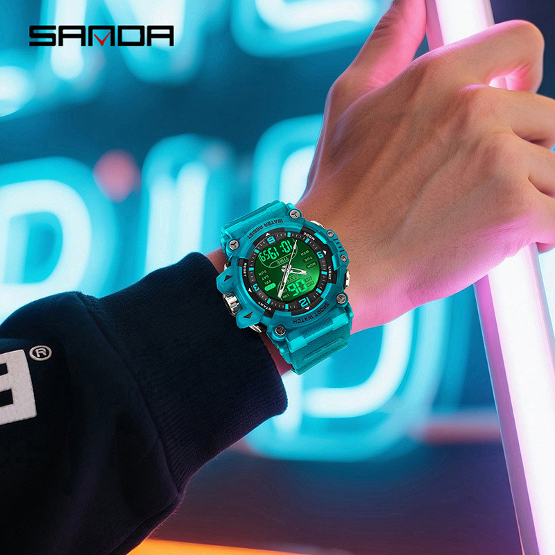 SANAD Sanda Dual Display Deportivo Estudiante Multifuncional Luz Nocturna Tres Destinados Reloj de pulsera Reloj electrónico de segmento impermeable
