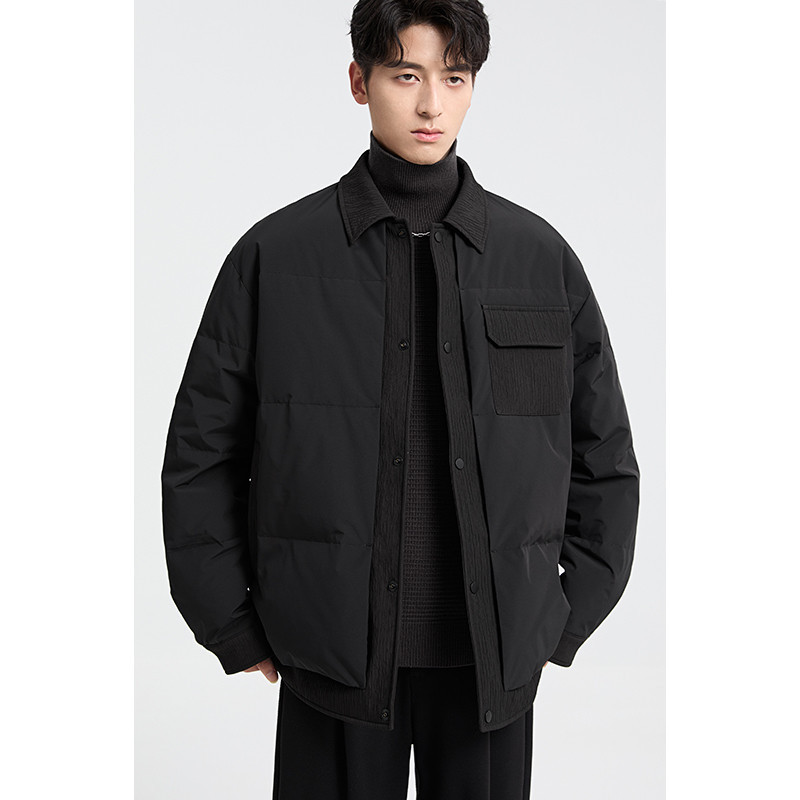 Old Money Style Men's Down Jacket with Turn-down Collar, 2026 Winter Textured Simple High-end Commuting Short Warm Jacket Old Money Style Men's Down Jacket with Turn-down Collar, 2026 Winter Textured Simple High-end Commuting Short Warm Jacket
