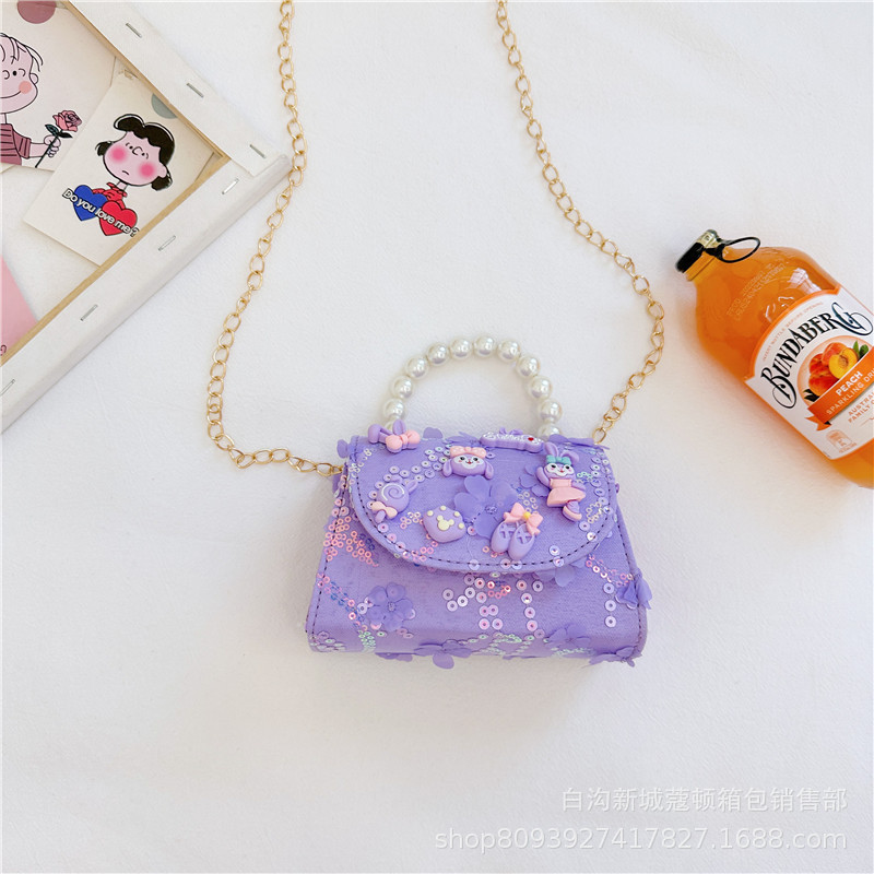 Bolsos infantiles, bolsos de moda princesa de perlas, bolsos de cambio de chicas lindas, bolsos de hombro de encaje