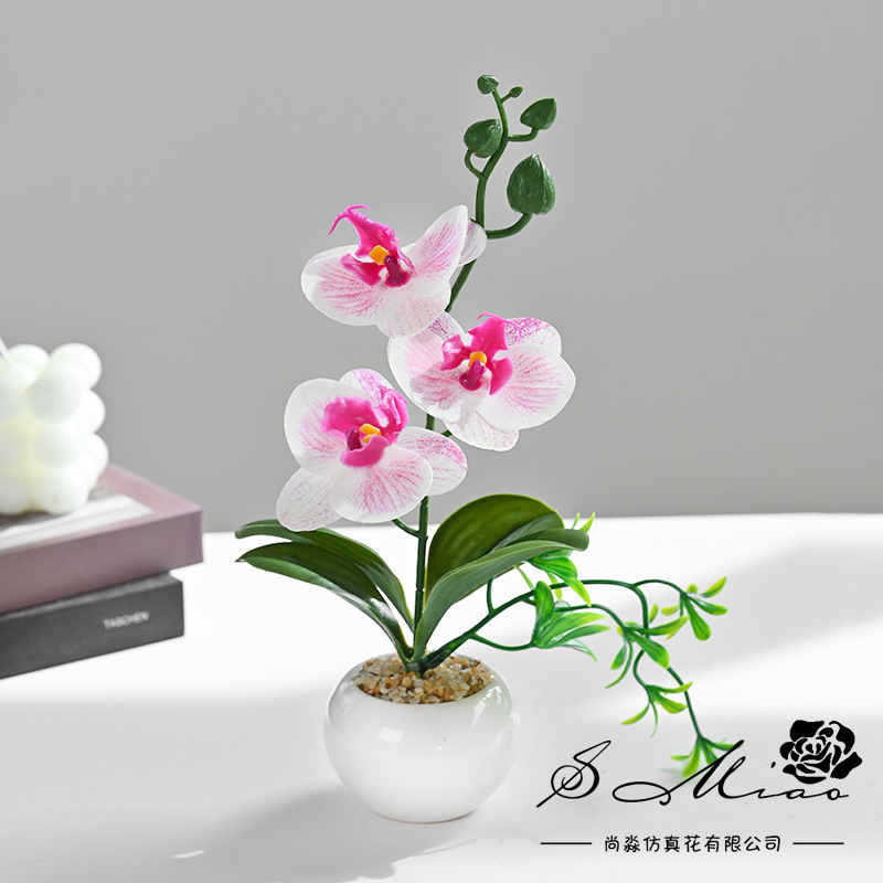 Flor artificial popular de cuatro cabezas Phalaenopsis mini bonsai artificial planta verde decoración creativa flor artificial Yiwu olla artificial image 15