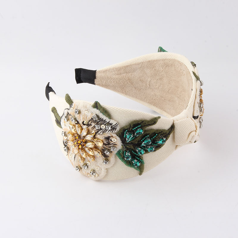 Formal Occasion Baroque Style Flower Cloth Inlay Rhinestone Hair Band