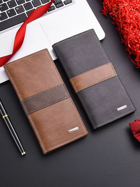 New men's long wallet, ultra-thin, multi-card slot, simple business style, vintage men's wallet, fashionable patchwork leather wallet