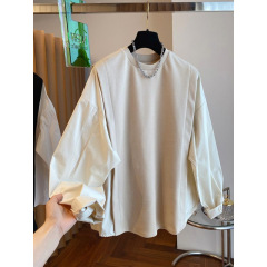 2025春秋新款叠穿设计感宽松别致衬衫袖子拼接卫衣女假两件上衣